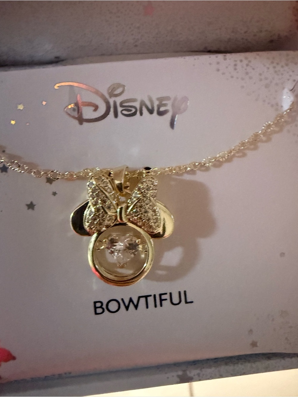 Disney Gold Minnie Mouse Crystal Bow Pendant Necklace